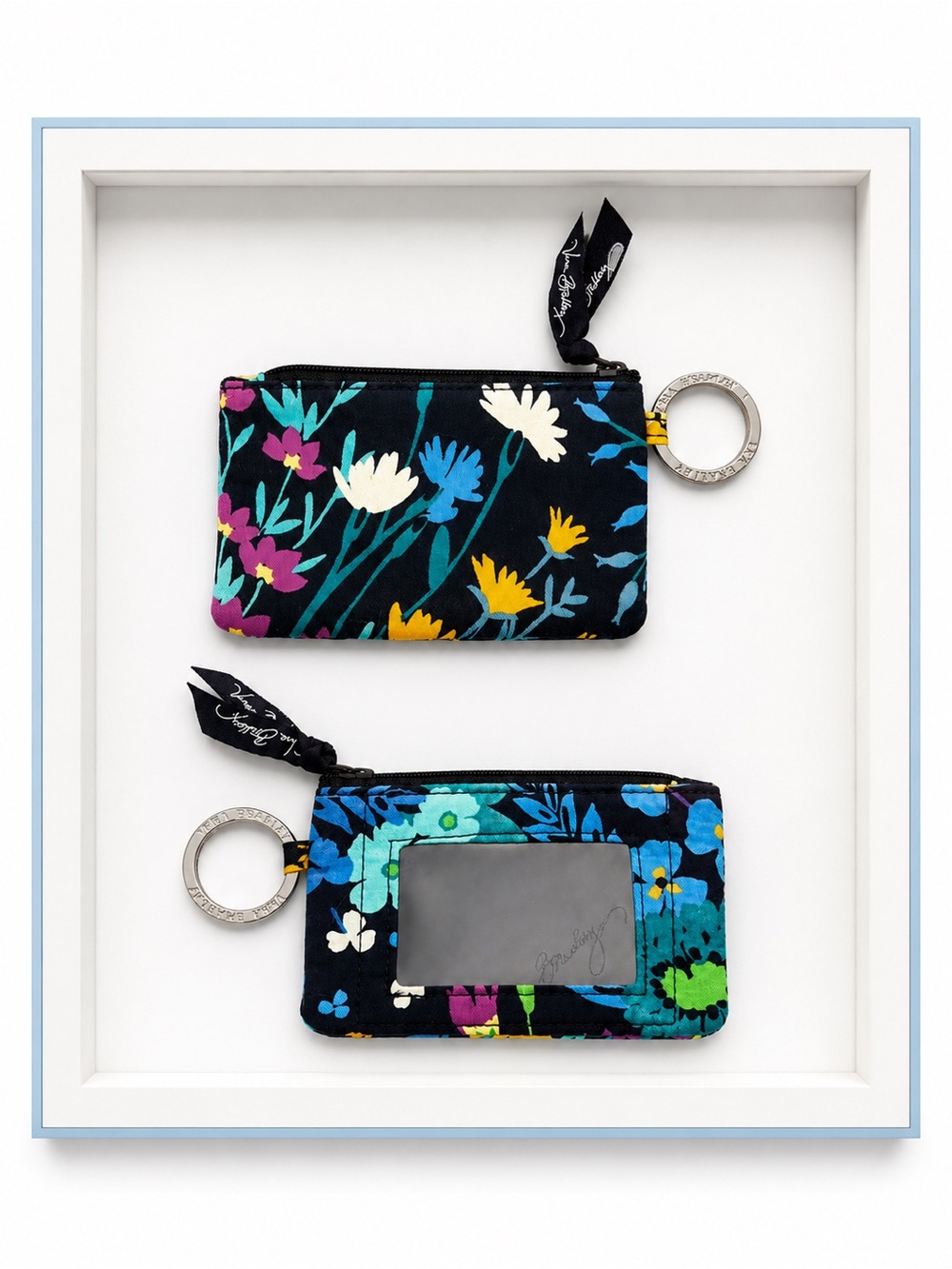 EUC Vera Bradley Zip ID Case Key Ring Wallet Midnight Blues Retired Floral